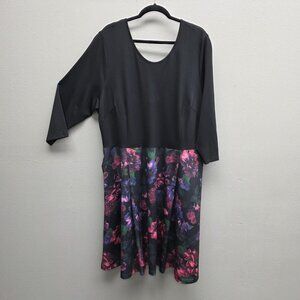 Forever Audrey Dress Womens 24W Black Floral Skater Pockets Stretch Zip Back